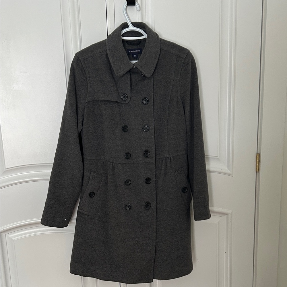 Lands' End Women's Dark Charcoal Double-Breasted Pea Coat